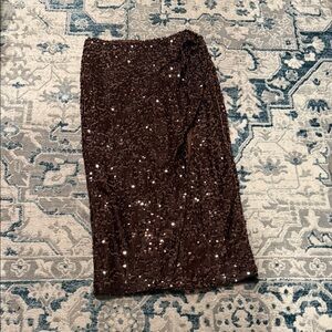 LOFT Brown Sequin Pencil Skirt